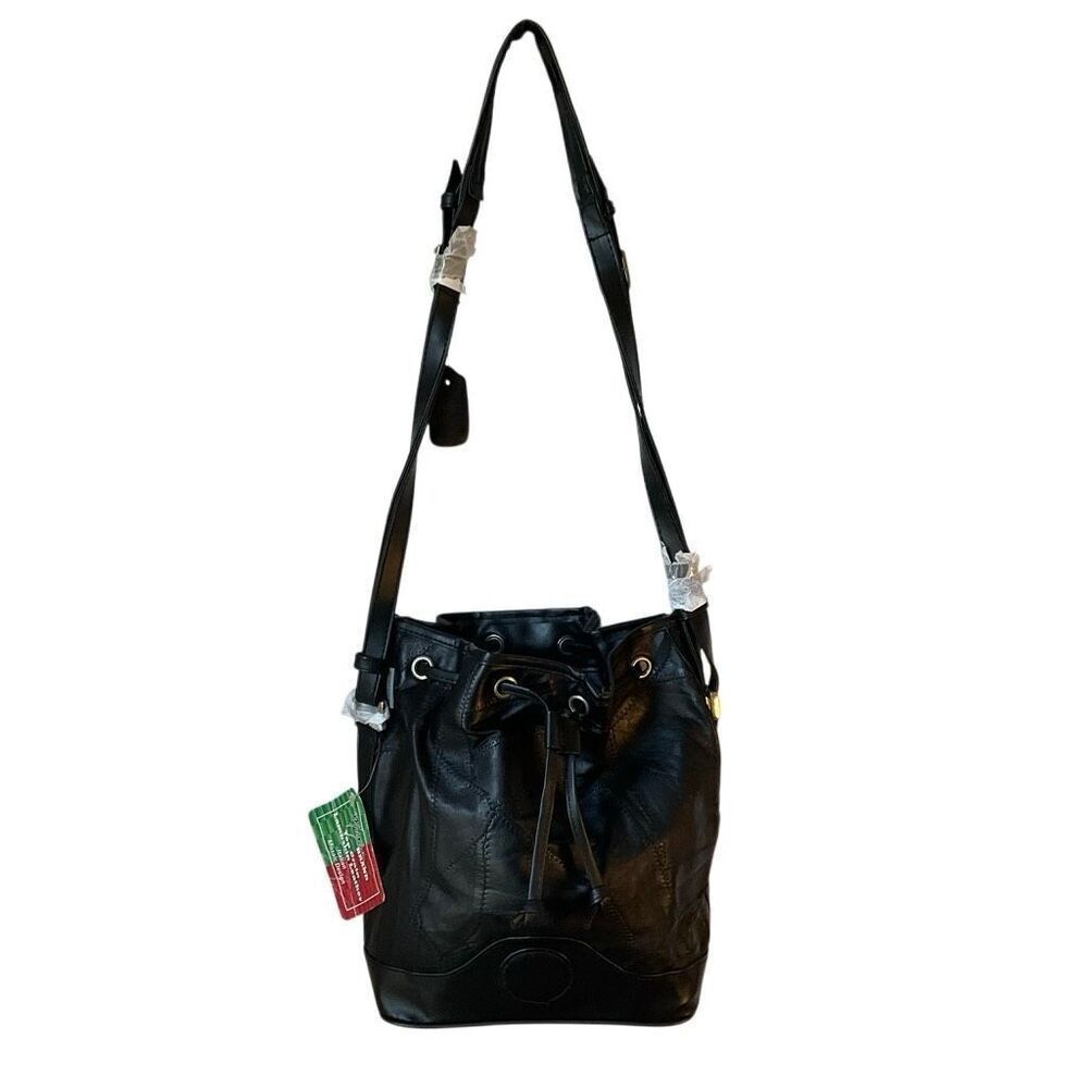 Maxam Lambskin Patchwork Mosaic Drawstring Bag, Black NWT Vintage - Picture 12 of 16